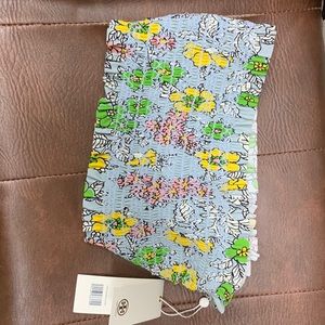 TORY BURCH Swimwear Costa Bandeau Top Size S in Sky Blue Floral